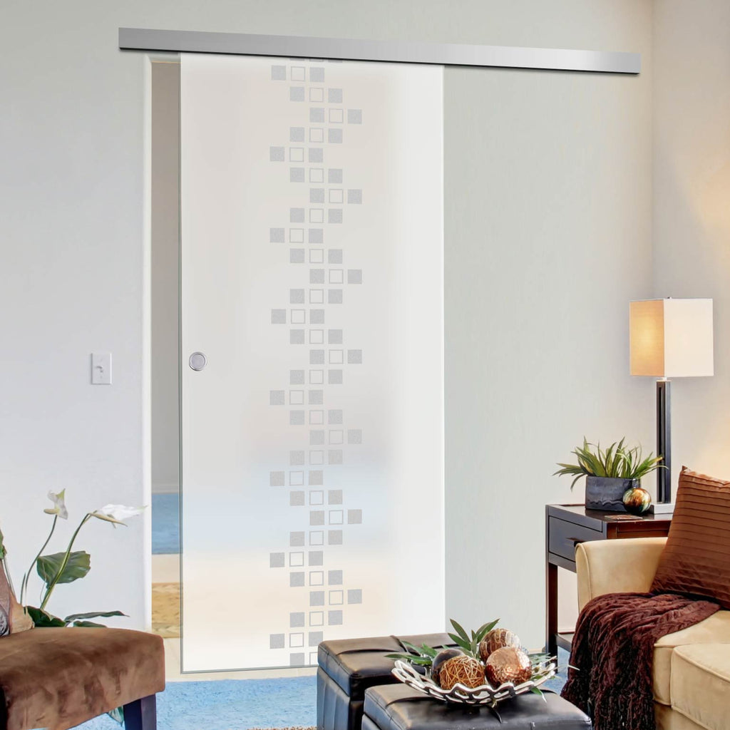 Single Glass Sliding Door - Carrington 8mm Obscure Glass - Obscure Printed Design - Planeo 60 Pro Kit