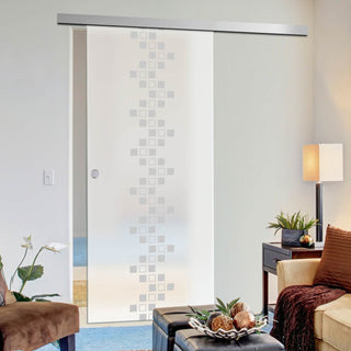 Image: Single Glass Sliding Door - Carrington 8mm Obscure Glass - Obscure Printed Design - Planeo 60 Pro Kit