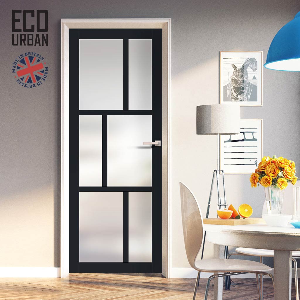 Handmade Eco-Urban Milan 6 Pane Solid Wood Internal Door UK Made DD6422SG Frosted Glass - Eco-Urban® Shadow Black Premium Primed
