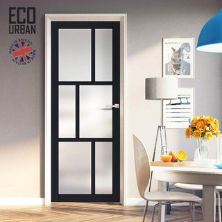 Image: Handmade Eco-Urban Milan 6 Pane Solid Wood Internal Door UK Made DD6422SG Frosted Glass - Eco-Urban® Shadow Black Premium Primed