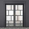 Eco-Urban Kochi 8 Pane Solid Wood Internal Door Pair UK Made DD6415G Clear Glass - Eco-Urban® Stormy Grey Premium Primed