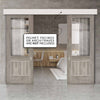 Double Sliding Door & Wall Track - Laminate Mexicano Light Grey Doors Etched Clear Glass - Prefinished