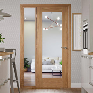Image: ThruEasi Oak Room Divider - Pattern 10 Clear Glass Unfinished Door with Full Glass Side