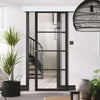 Single Sliding Door & Wall Track - Soho 4 Pane Door - Clear Glass - Black Primed