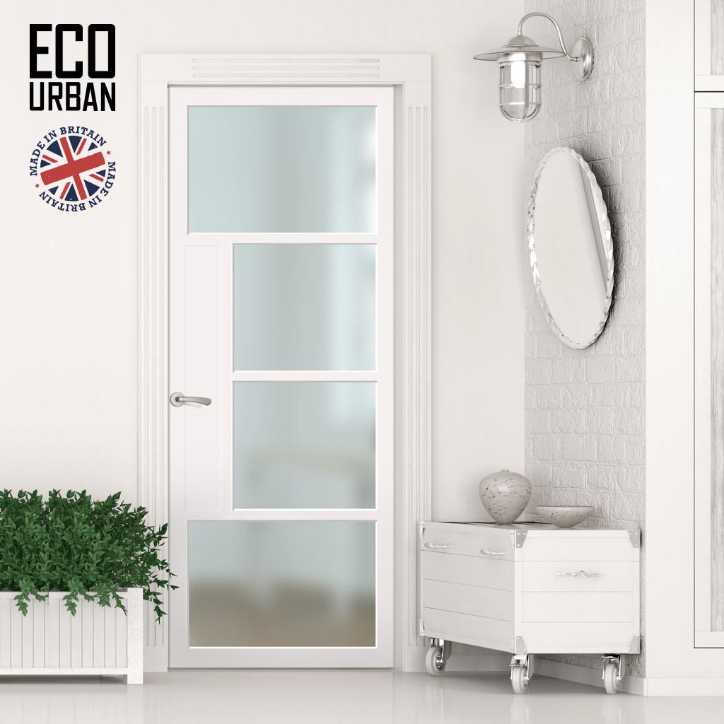 Handmade Eco-Urban Boston 4 Pane Solid Wood Internal Door UK Made DD6311SG - Frosted Glass - Eco-Urban® Cloud White Premium Primed