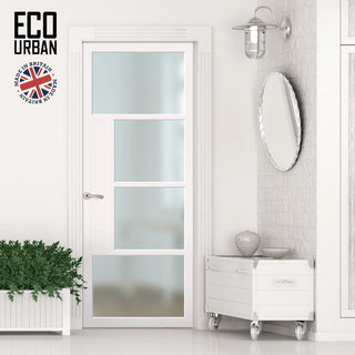 Image: Handmade Eco-Urban Boston 4 Pane Solid Wood Internal Door UK Made DD6311SG - Frosted Glass - Eco-Urban® Cloud White Premium Primed