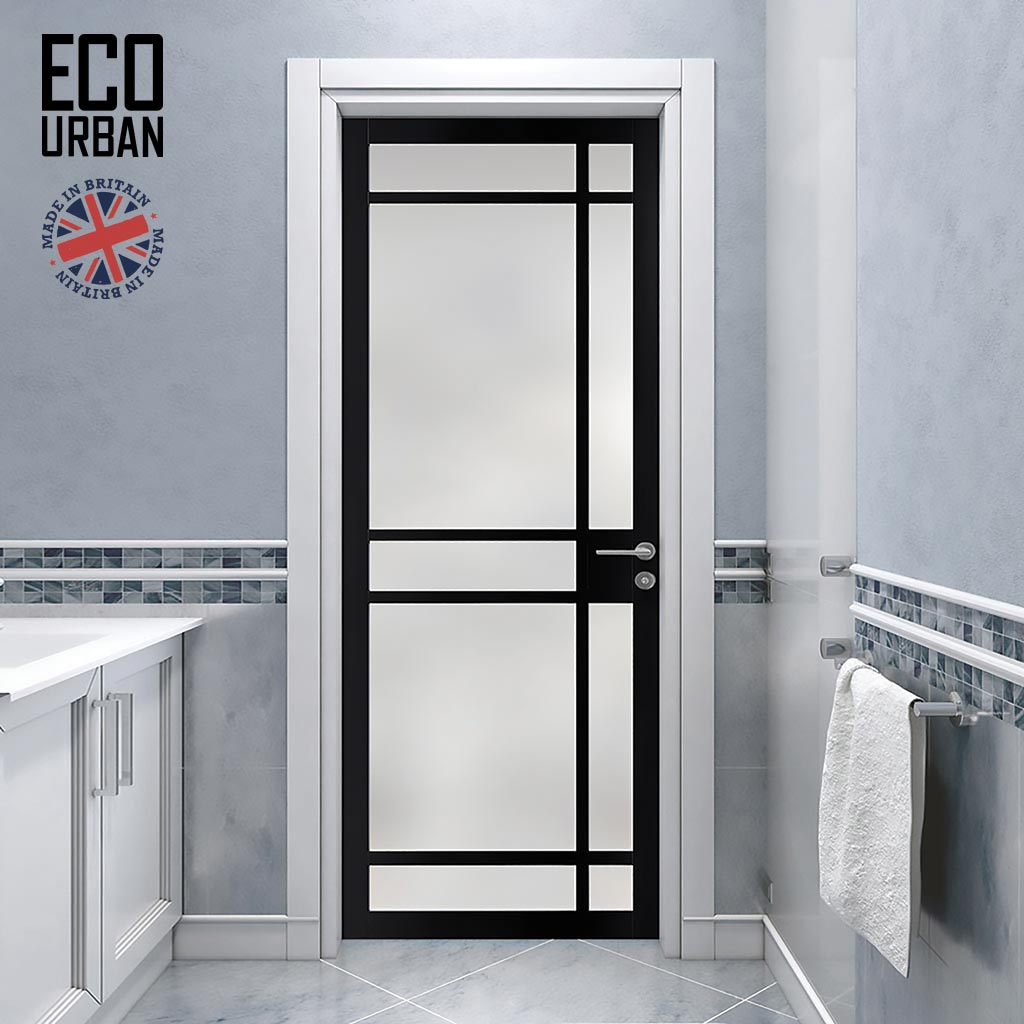 Handmade Eco-Urban Leith 9 Pane Solid Wood Internal Door UK Made DD6316SG - Frosted Glass - Eco-Urban® Shadow Black Premium Primed