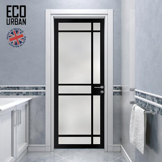 Image: Handmade Eco-Urban Leith 9 Pane Solid Wood Internal Door UK Made DD6316SG - Frosted Glass - Eco-Urban® Shadow Black Premium Primed