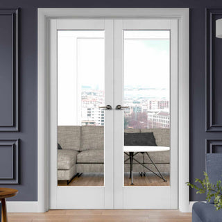 Image: Pattern 10 White Primed French Door Pair - Clear Glass