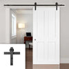 Single Sliding Door & Black Barn Track Victorian Shaker 4 Panel Door - White Primed