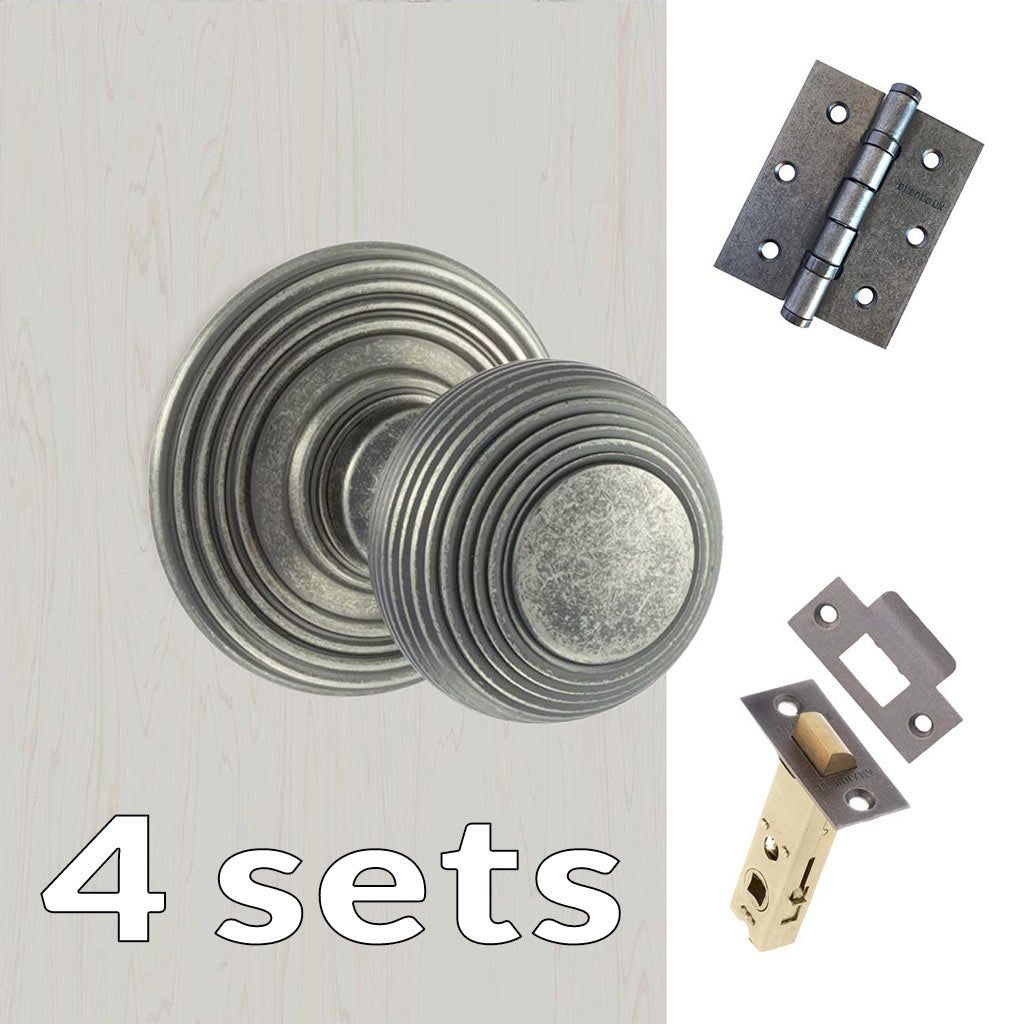 Four Pack Ripon Reeded Old English Mortice Knob - Distressed Silver