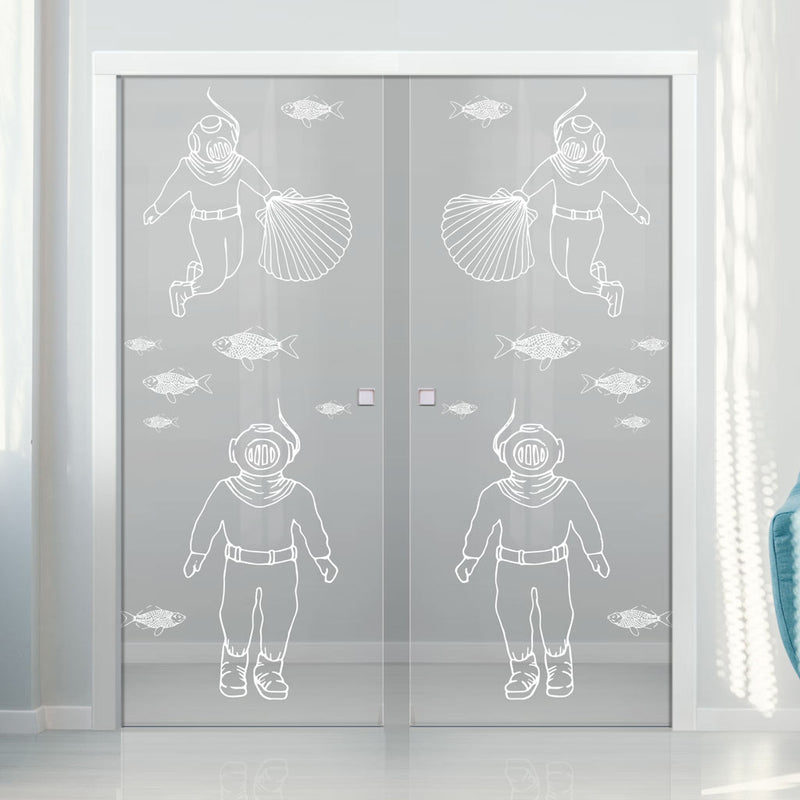 Pacific 8mm Clear Glass - Obscure Printed Design - Double Evokit Glass Pocket Door