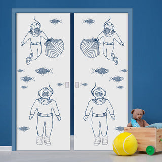 Image: Pacific 8mm Obscure Glass - Clear Printed Design - Double Evokit Glass Pocket Door
