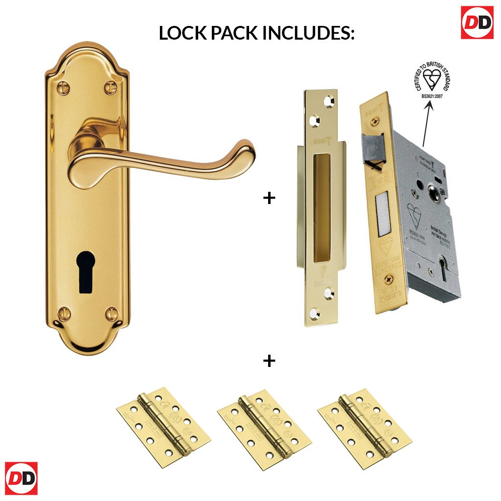 DL17 Ashtead Lever Lock Polished Brass Handle Pack