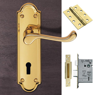 Image: DL17 Ashtead Lever Lock Polished Brass Handle Pack