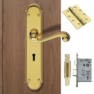Image: DL271 Chesham Lever Lock Handles Polished Brass Handle Pack