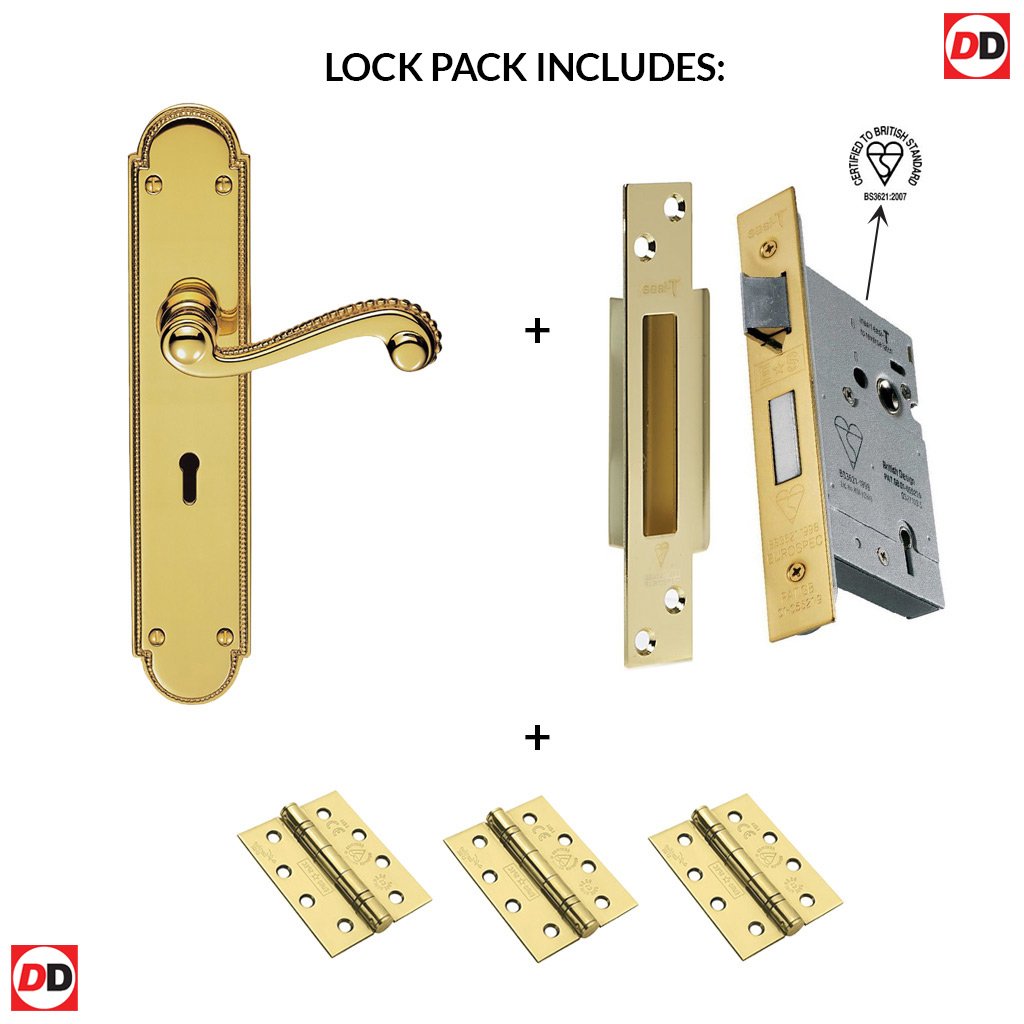 DL271 Chesham Lever Lock Handles Polished Brass Handle Pack