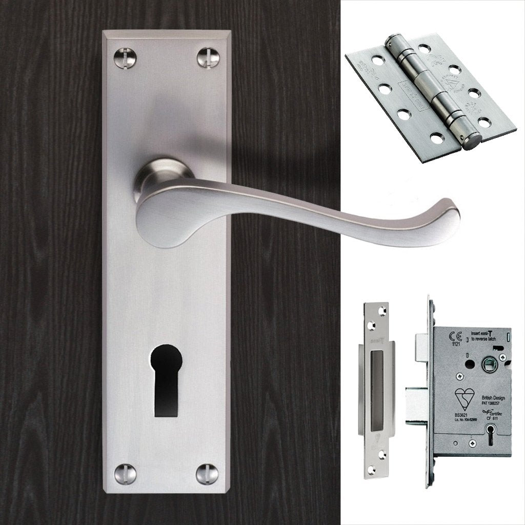 DL54 Victorian Scroll Suite Lever Lock Satin Chrome Handle Pack