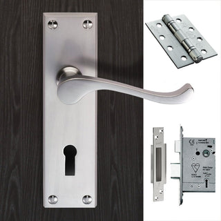 Image: DL54 Victorian Scroll Suite Lever Lock Satin Chrome Handle Pack