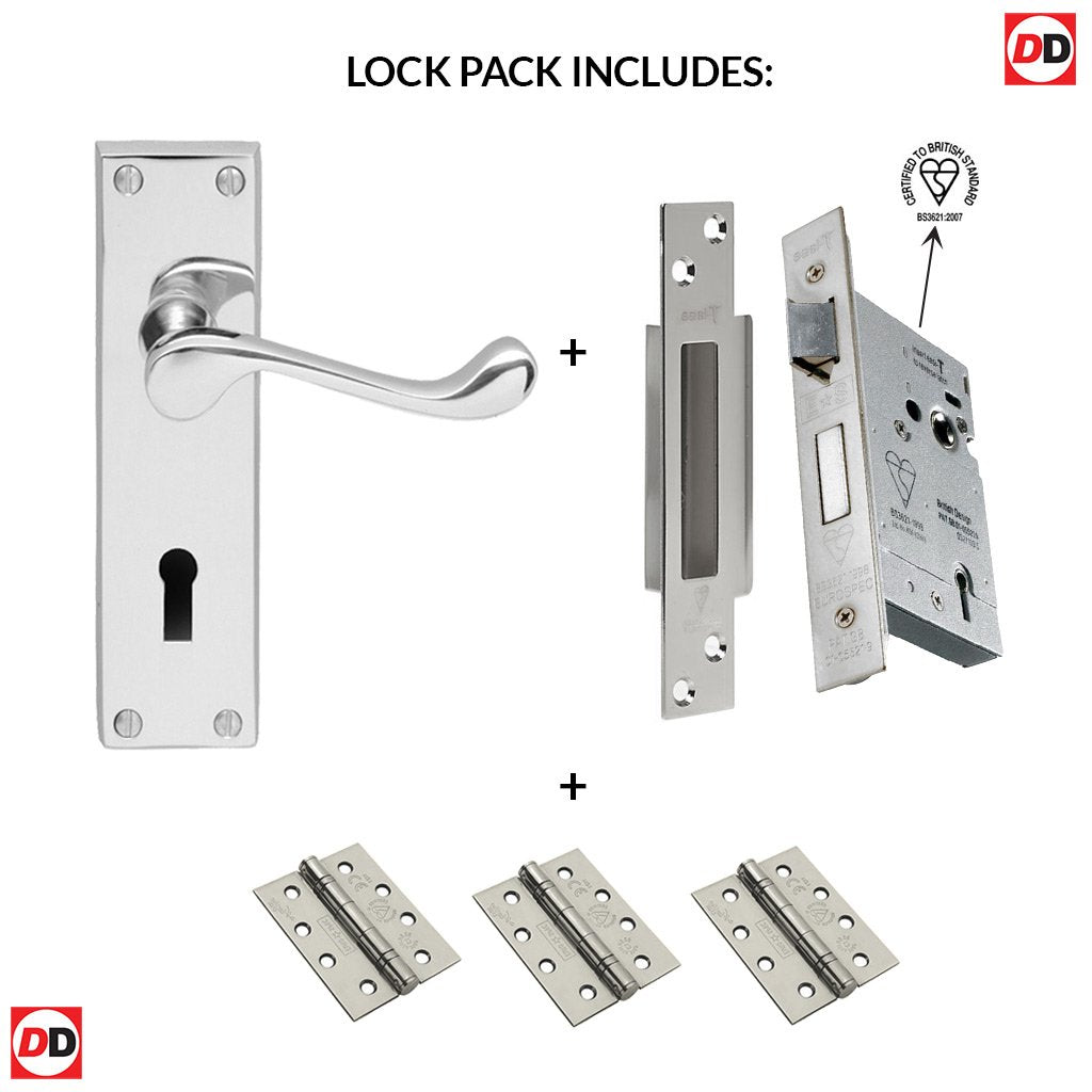 DL54 Victorian Scroll Suite Lever Lock Polished Chrome Handle Pack