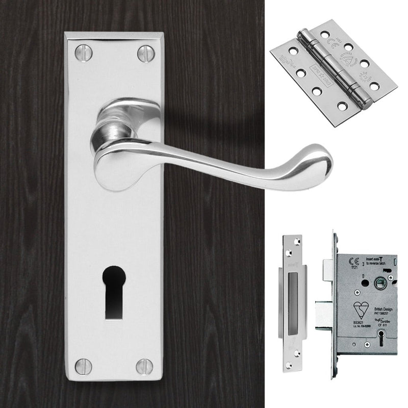 DL54 Victorian Scroll Suite Lever Lock Polished Chrome Handle Pack