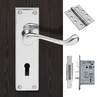 Image: DL54 Victorian Scroll Suite Lever Lock Polished Chrome Handle Pack