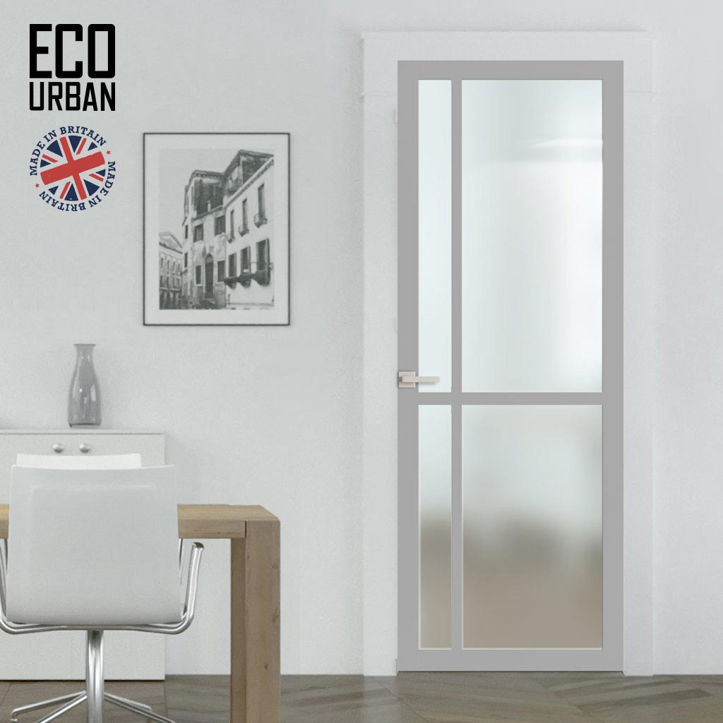 Handmade Eco-Urban Marfa 4 Pane Solid Wood Internal Door UK Made DD6313SG - Frosted Glass - Eco-Urban® Mist Grey Premium Primed