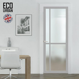 Image: Handmade Eco-Urban Marfa 4 Pane Solid Wood Internal Door UK Made DD6313SG - Frosted Glass - Eco-Urban® Mist Grey Premium Primed