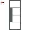 Top Mounted Black Sliding Track & Solid Wood Door - Eco-Urban® Boston 4 Pane Solid Wood Door DD6311G - Clear Glass - Stormy Grey Premium Primed