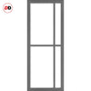 Top Mounted Black Sliding Track & Solid Wood Door - Eco-Urban® Marfa 4 Pane Solid Wood Door DD6313G - Clear Glass - Stormy Grey Premium Primed