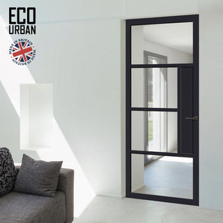 Image: Boston 4 Pane Solid Wood Internal Door UK Made DD6311G - Clear Glass - Eco-Urban® Shadow Black Premium Primed