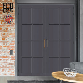 Image: Perth 8 Panel Solid Wood Internal Door Pair UK Made DD6318  - Eco-Urban® Stormy Grey Premium Primed