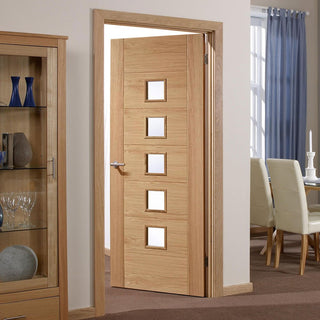 Image: palermo 5 pane oak door clear safety glass