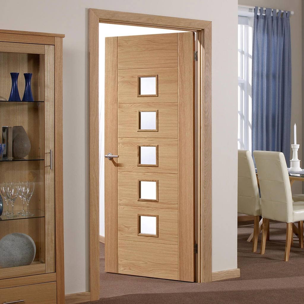 Carini 5 Pane Oak Door - Clear Glass - Prefinished