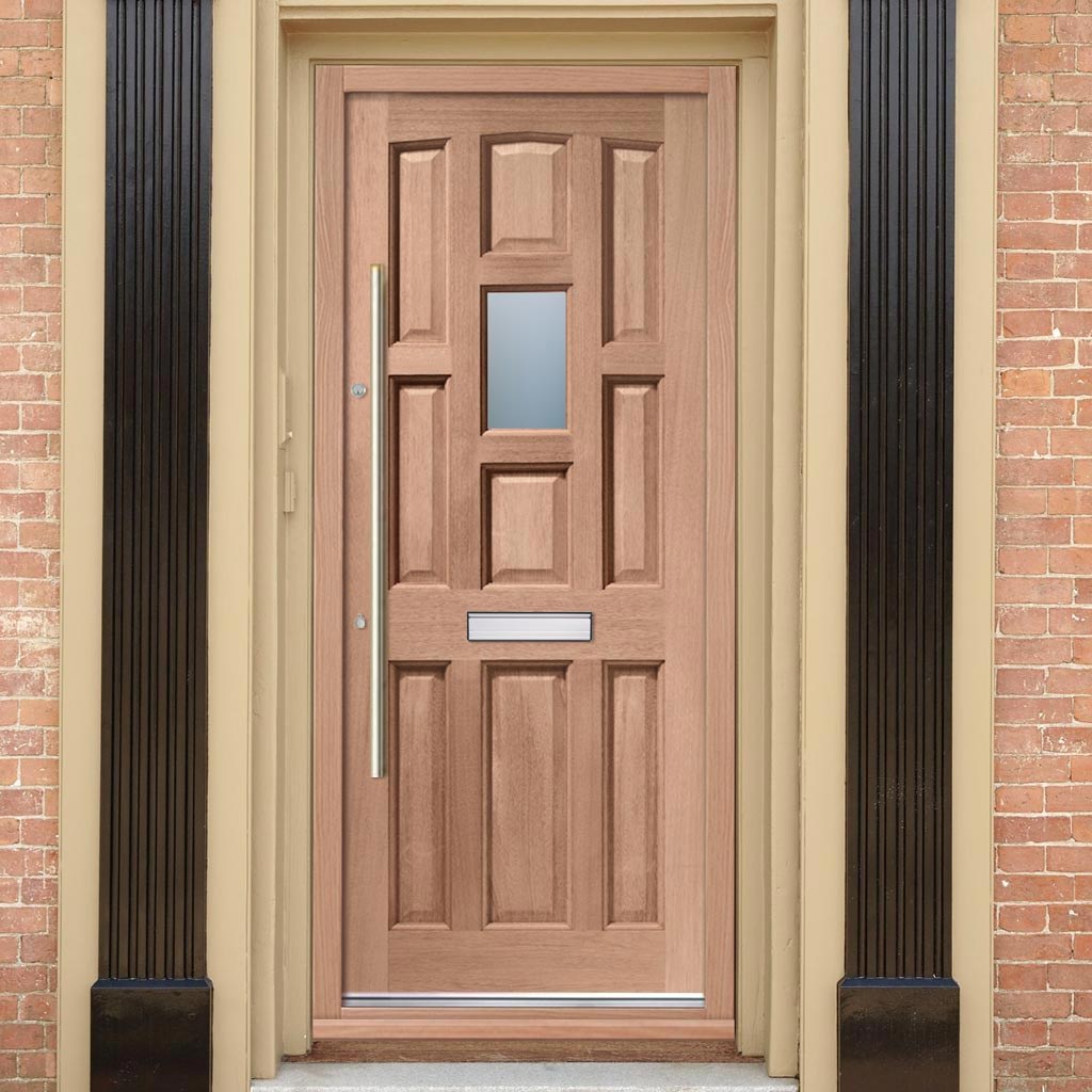 York Mahogany Wooden Front Door - Toughened Double Glazing