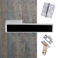 Tupai Rapido VersaLine Tobar Lever on Long Rose - Pearl Black Decorative Plate - Bright Polished Chrome Handle Pack