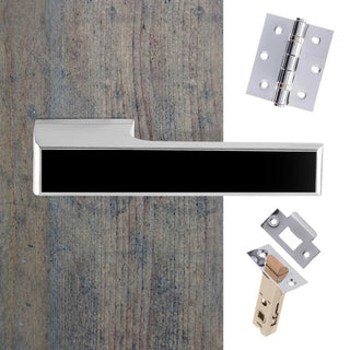 Image: Tupai Rapido VersaLine Tobar Lever on Long Rose - Pearl Black Decorative Plate - Bright Polished Chrome Handle Pack