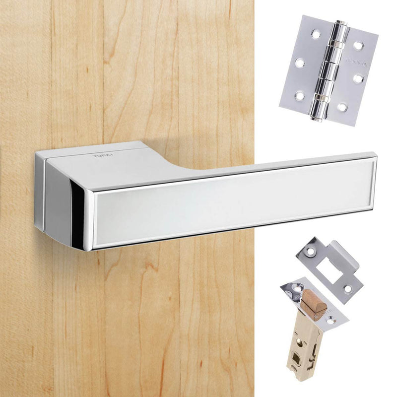 Tupai Rapido VersaLine Tobar Lever on Long Rose - Polished Stainless Steel Decorative Plate - Bright Polished Chrome Handle Pack