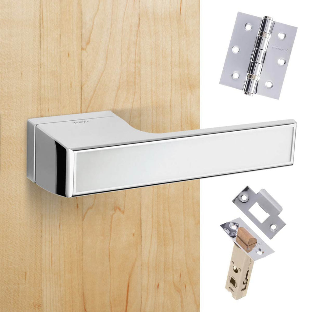 Tupai Rapido VersaLine Tobar Lever on Long Rose - Polished Stainless Steel Decorative Plate - Bright Polished Chrome Handle Pack