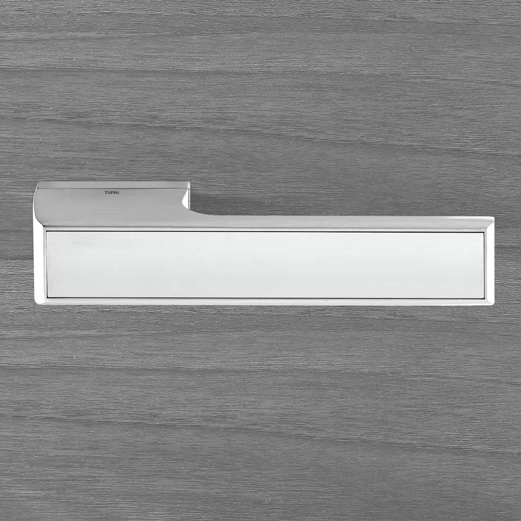 Tupai Rapido VersaLine Tobar Lever on Long Rose - Polished Stainless Steel Decorative Plate - Satin Chrome