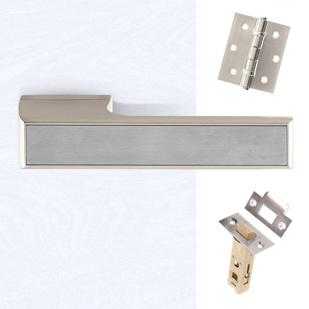 Tupai Rapido VersaLine Tobar Lever on Long Rose - Satin Stainless Steel Decorative Plate - Pearl Nickel Handle Pack