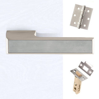 Image: Tupai Rapido VersaLine Tobar Lever on Long Rose - Satin Stainless Steel Decorative Plate - Pearl Nickel Handle Pack