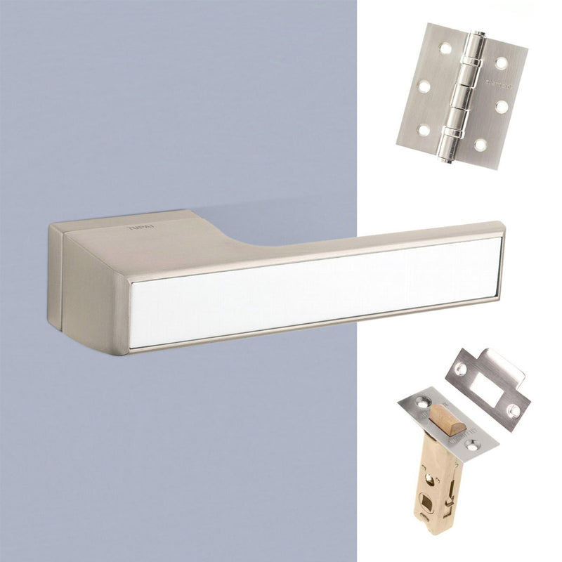 Tupai Rapido VersaLine Tobar Lever on Long Rose - White Decorative Plate - Pearl Nickel Handle Pack