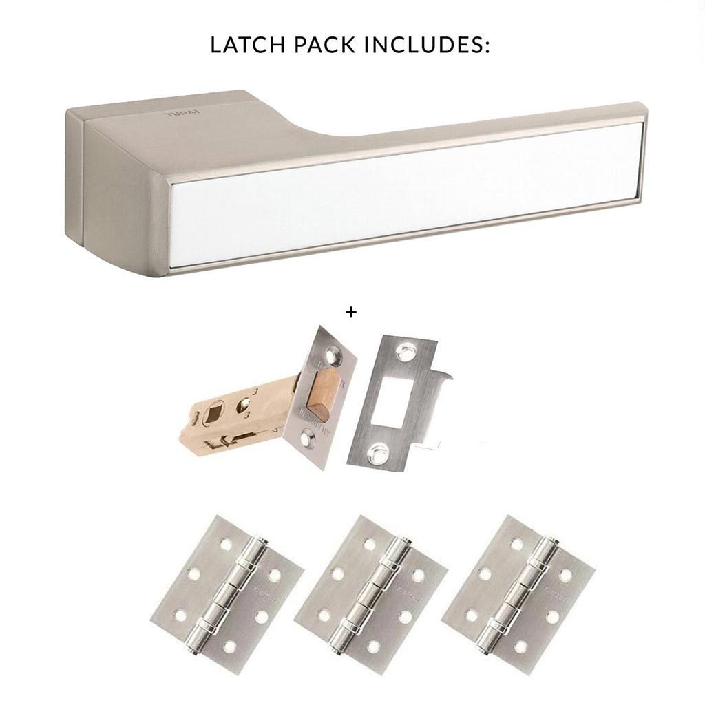 Tupai Rapido VersaLine Tobar Lever on Long Rose - White Decorative Plate - Pearl Nickel Handle Pack