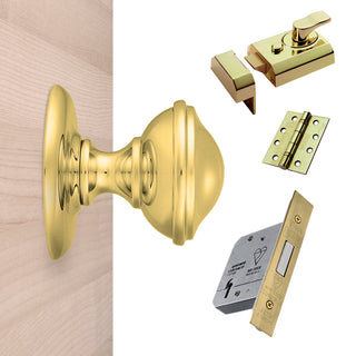 Image: External M60 Round Centre Knob Front Door Handle Pack - Brass Finish