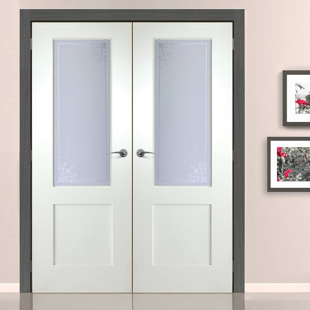 Shaker Internal PVC Door Pair - Geneva Sandblasted Glass