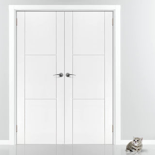 Image: J B Kind Mistral White Primed Flush Fire Door Pair - 30 Minute Fire Rated