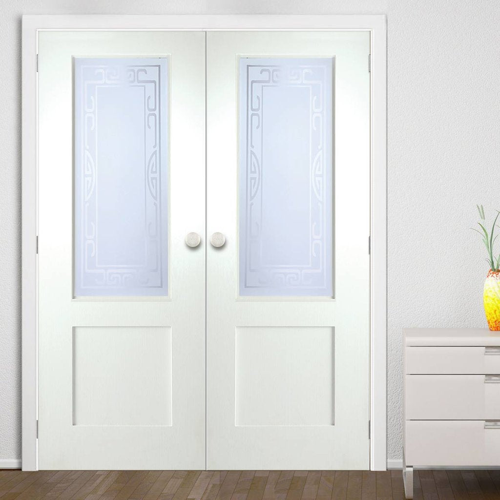 Shaker Internal PVC Door Pair - Granville Sandblasted Glass