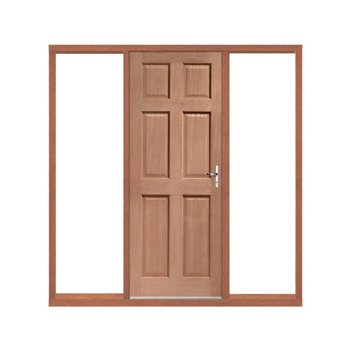 Colonial External Mahogany 6 Panel Door and Frame Set - Two Unglazed Side Screens