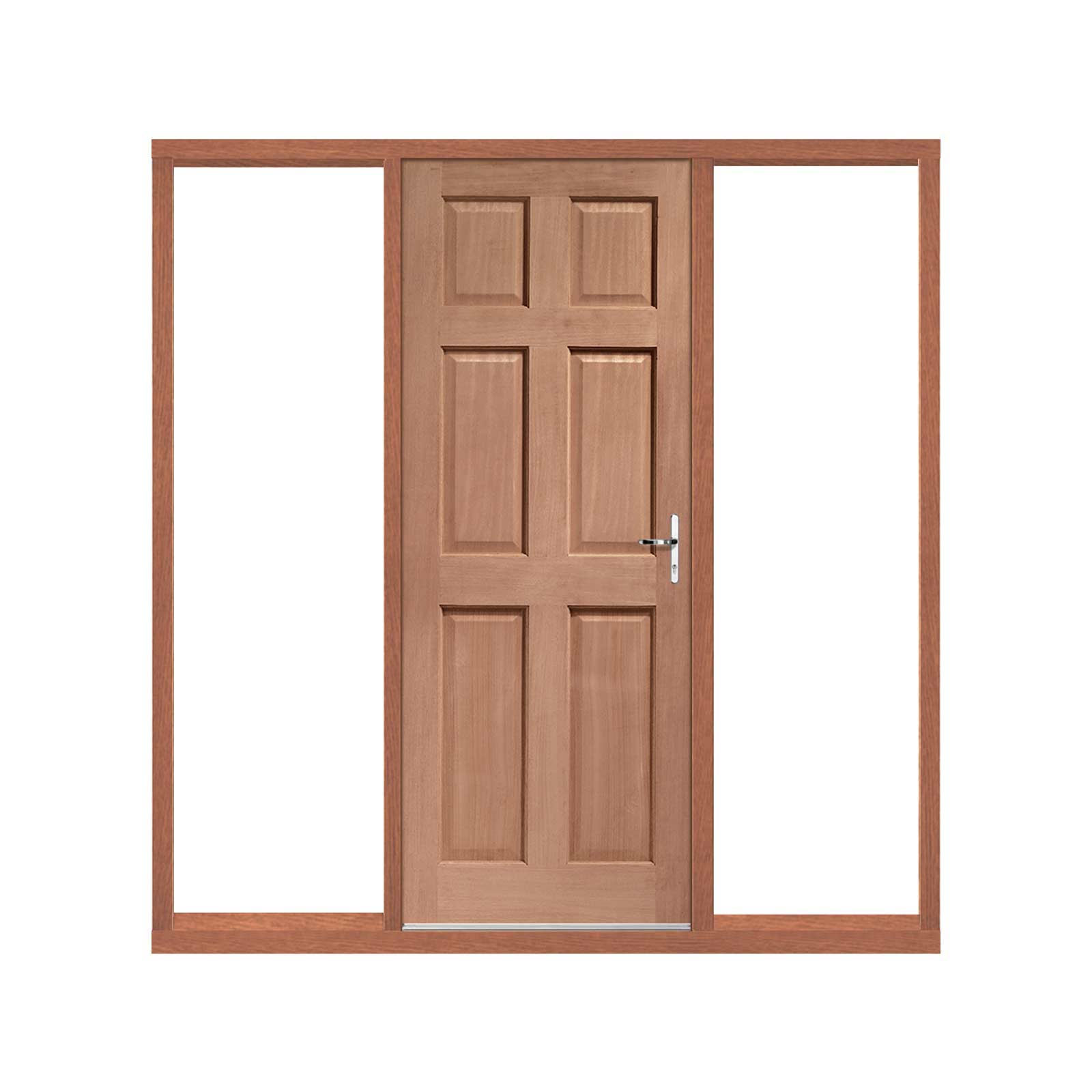 Colonial External Mahogany 6 Panel Door and Frame Set - Two Unglazed Side Screens